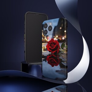 City street night iphone case landscape phone case rose reflecting in water rose phone case RoseStreet_02_Tough Phone Cases