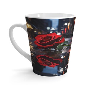 City street night mug landscape mug rose reflecting in water rose painting floral office décor floral home décor_FlowerStreet_05_Latte Mug