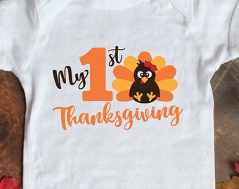 My First Thanksgiving svg, My 1st Thanksgiving svg, Turkey svg, Little Turkey svg, Baby Girl svg, dxf, png, Baby Shirt, Thanksgiving Shirt