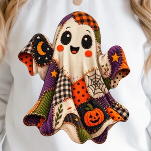 Cute Ghost PNG, Patchwork Halloween Ghost, Fabric Applique Sublimation Design, Quilted Ghost Digital Download