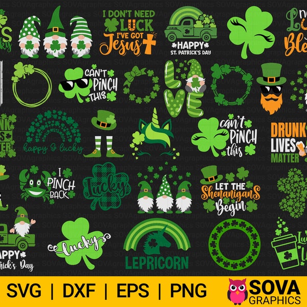 St Patrick's Day svg Bundle, Quotes svg, Lucky svg, Gnome svg, Leprechaun svg, Shamrock svg, png, dxf, Cut File, Cricut, Silhouette, Clipart