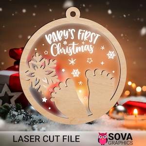 Baby's eerste kerst SVG, Kerstmis SVG, eerste kerst ornament, laser gesneden bestand, kerst ornament, Glowforge bestand, SVG-bestand, downloaden