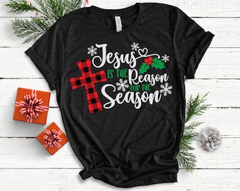 Jesus is the Reason for the Season svg, Christmas svg, Christmas Cross svg, Buffalo Plaid svg, dxf, png, Cut File, Christmas Shirt, Download