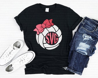 Volleyball svg, Monogram svg, Volleyball with Bow svg, Girl Shirt svg, Bow svg, Volleyball Team svg, dxf, png, Cut File, Cricut, Silhouette
