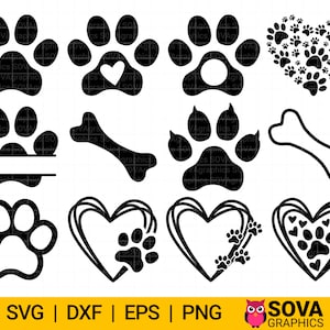 Dog Paw svg, Dog Paws svg Bundle, Cat Paws svg, Dog Lover svg, Paw with Heart svg, dxf, png, Print, Cut File, Cricut, Silhouette, Download