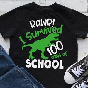 100 dias de escola svg, Dinosaur svg, Rawr I Survived 100 Days Of School svg, Rawr svg, School svg, dxf, png, para impressão, arquivo cortado, baixar