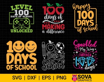100 日間の学校 svg バンドル、100 日間 svg、100 日目学校 svg、教師 svg、学校シャツ svg、印刷ファイル、カットファイル、即時ダウンロード