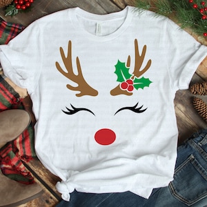 Rendieren SVG, Holly SVG, Kerstmis rendieren gezicht SVG, Kerstmis SVG, rendieren meisje SVG, rode neus SVG, DXF, PNG, gesneden bestand, Cricut, silhouet