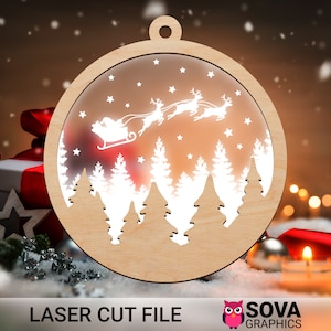 Kerstscène, Kerstmis, Kerstman, Kerstnacht, Lasergesneden bestand, Kerstornament, Glowforge-bestand, svg-bestand, downloaden