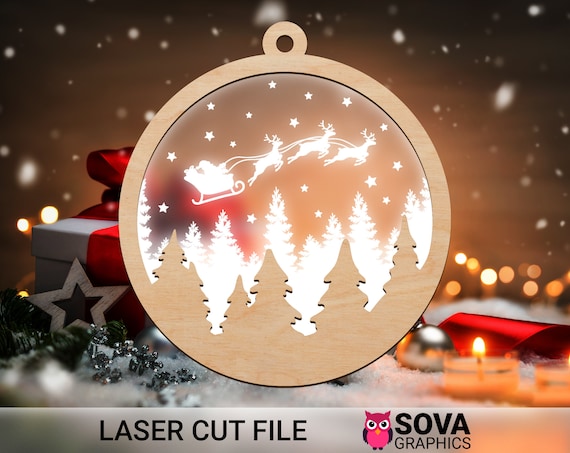 Christmas Scene, Christmas, Santa, Christmas Night, Laser Cut File, Christmas Ornament, Glowforge File, svg File, Download