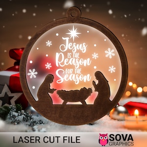 Jezus is de reden voor het seizoen svg, Kerststal svg, Jezus Geboorte svg, Christus, Laser Cut File, Christmas Ornament, Glowforge File