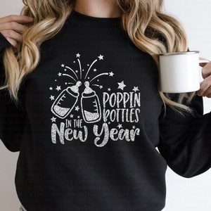 Poppin flessen in het nieuwe jaar SVG, Nieuwjaar SVG, grappige SVG, babyfles SVG, baby SVG, DXF, PNG, cut-bestand, Cricut, silhouet, download