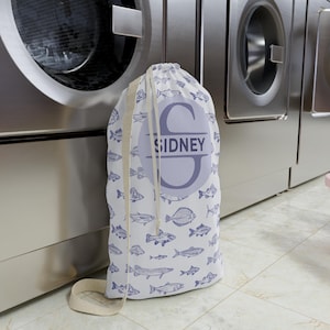 Travel Accessories Personalized Laundry Bag Beachy Fish Dorm Storage Gift College Graduation Gift Monogrammed Laundry Bag Girls Trip Camp