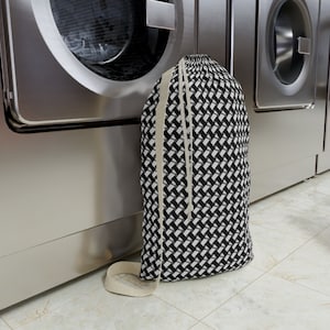 Laundry Bag Black and White Houndstooth Gift, Travel Laundry Bag, College Laundry Bag, Roommate Gift, Home Gift,  Gift for Him, Gift for Her