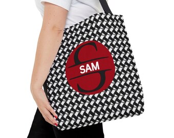 Initial Tote Bag, Personalized Tote Bag for Women and Men, Houndstooth Bag, Black Tote Bag, Custom Tote Bag, Shopping Bag, Roommate Bag