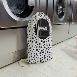 Personalized Laundry Bag Custom Black and White Stars Monogrammed Laundry Bag, Laundry Bag College Travel Laundry Bag Camping Drawstring Bag