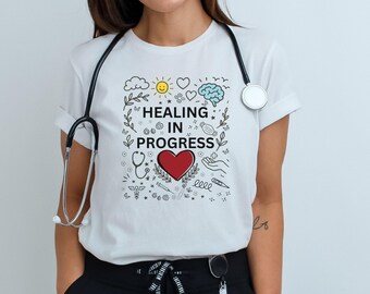 Nurse Shirt, Doodle Style, Healing in Progress, RN Shirt, Nurse Life Shirt, Nurse Tee, RN Shirt, Nursing School Student, Graduation Gift Tee