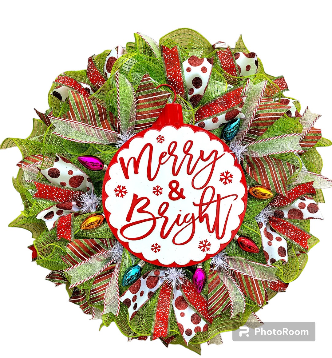 Merry and Bright Christmas Wreath Etsy