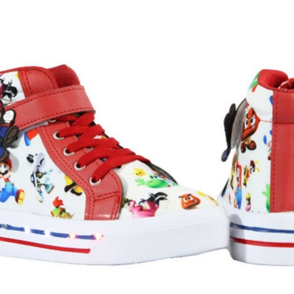 inspired Mario bros light up sneakers, Velcro for kids. The super mario bros movie shoes inspired