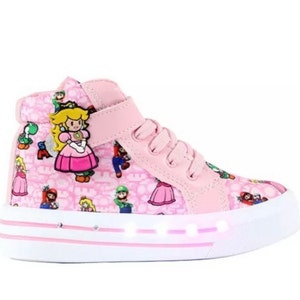 Princess Peach inspired sneakers, Velcro for kids, princess  light up shoes, fun kids shoes