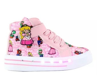 Princess Peach inspired sneakers, Velcro for kids, princess  light up shoes, fun kids shoes