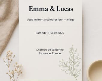 Invitation Mariage 5x7 | Modèle Canva | Olive Méditerranéen Minimal | Téléchargement instantané