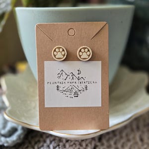 Wooden Paw Print Stud Earrings