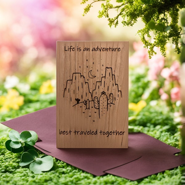 Adventure Wood Anniversary Card | Wedding Anniversary Wood Card | Wood Anniversary Gift for Men | 5 Year Anniversary Card | Card for Wife