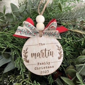 Personalized Family Name Christmas Ornament | Engraved Family Name Ornament | Round