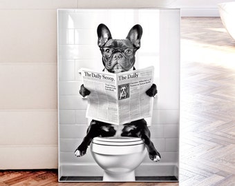 French Bulldog Bathroom Print, Funny Toilet Poster, Dog Gift