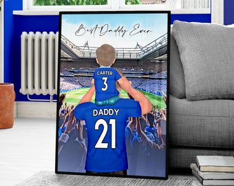 Impresión de fútbol personalizada, impresión personalizada de Chelsea, regalo de padrastro de niños, regalo de abuelo, regalo de padre e hija, regalo de padre e hijo, decoración del hogar