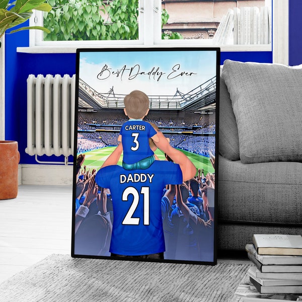 Benutzerdefinierter Fußballdruck, personalisierter Chelsea-Druck, Stiefvater-Geschenk von Kindern, Opa-Geschenk, Vater-Tochter-Geschenk, Vater-Sohn-Geschenk, Heimdekoration