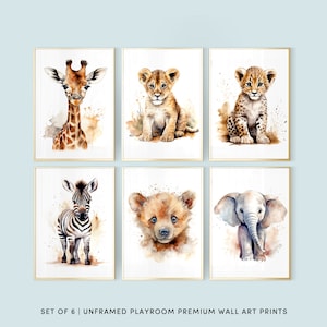 Safari Nursery decor, Nursery wall art, Set of 6 Safari baby animal prints, Safari nursery prints, playroom prints, Set of 6, Wall Decor