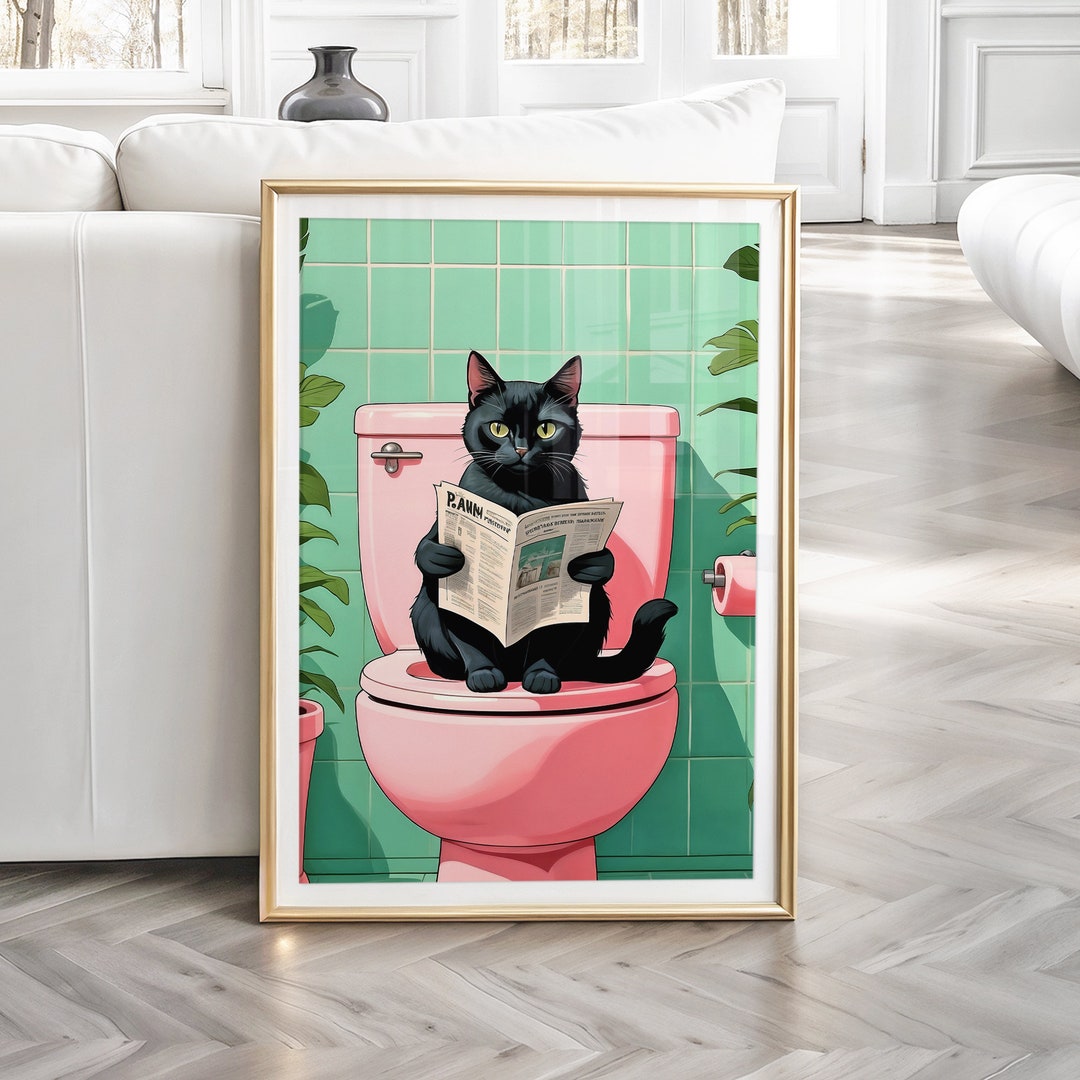 Funny Black Cat Toilet Print, Whimsical Bathroom Wall Art - Etsy