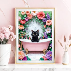 Black Cat Wall Art, Black Cat Boho Wall Art, Black Cat Gift, Black Cat In Bathtub, Funny Bathroom Print, Black Cat Poster, Black Cat PRINT