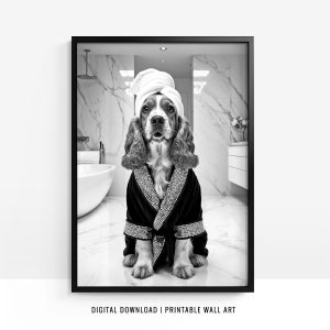 Arte de pared de Cocker Spaniel, cartel de Cocker Spaniel, decoración divertida del baño, impresión de Cocker Spaniel, impresión de inodoro, regalo de perro, imprimible, DIGITAL