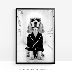 Arte de pared de Cocker Spaniel, cartel de Cocker Spaniel, decoración divertida del baño, impresión de Cocker Spaniel, impresión de inodoro, regalo de perro, imprimible, DIGITAL