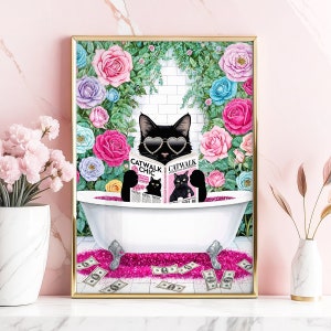 Black Cat Wall Art, Black Cat Bathroom Print, Funny Cat Art, Black Cat In Bathtub, Funny Cat Print, Black Cat Poster, Framed Cat Gift, PRINT