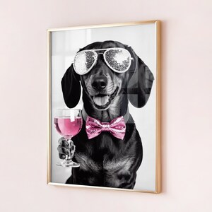 Dackel Wand Kunst, Dackel Pink Gin Druck, Dackel Poster, Lustiger Hund Geschenk, Wursthund Trinken, Cocktail Poster, Geschenk gerahmt, PRINT