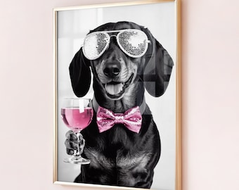 Dachshund Cocktail Print, Funny Dog Wall Art, Bar Decor