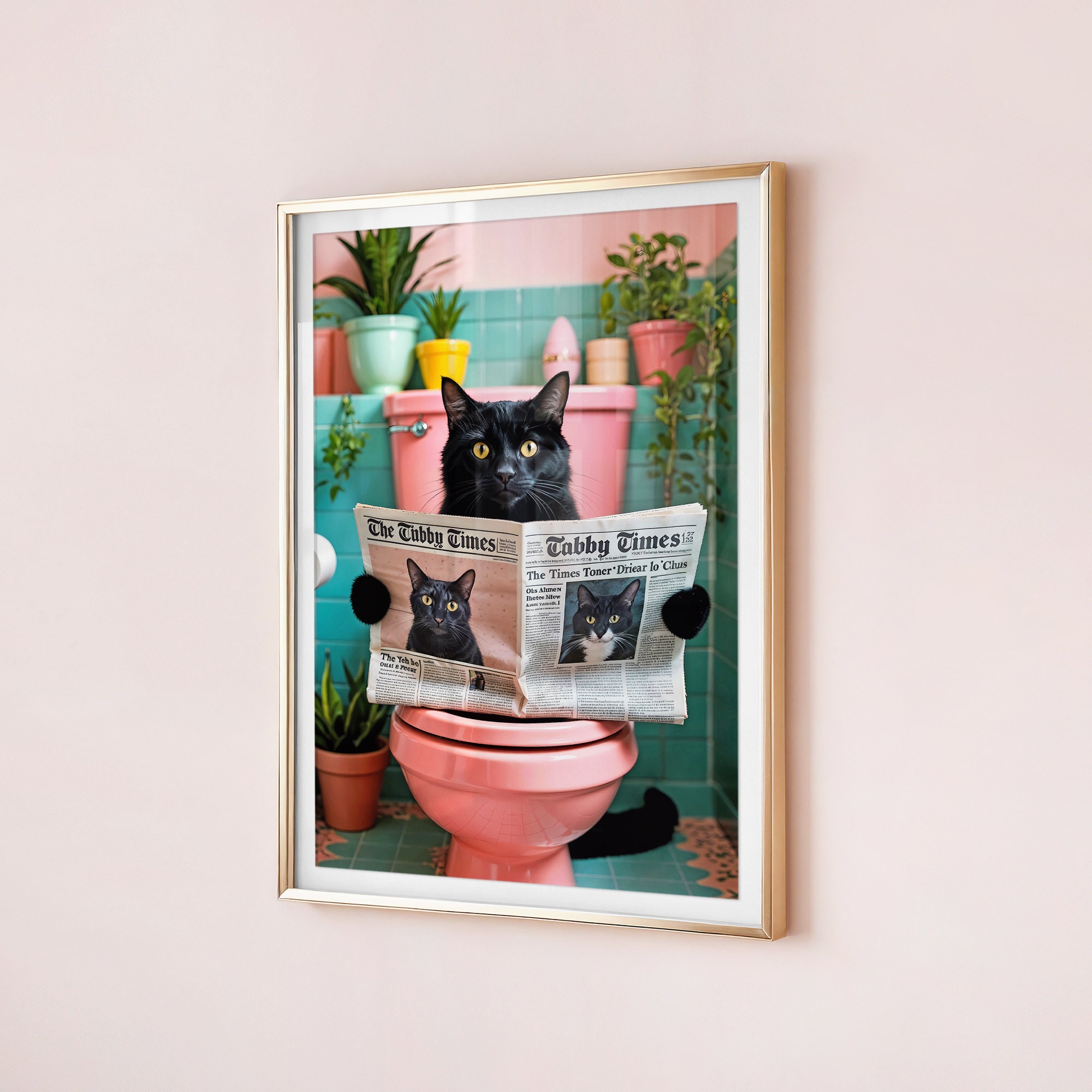 Bathroom Cat Print, Funny Bathroom Wall Art, Black Cat Toilet Print ...