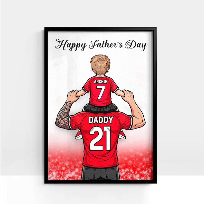 Stampa personalizzata per padre e figlio a tema calcistico, poster personalizzato con maglia del Newcastle, decorazione per appassionati di calcio. immagine 9