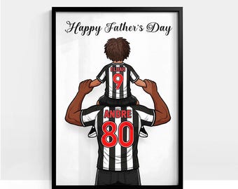 Personalised Father Son Football Print, Custom Newcastle Shirt Poster, Toon Army Decor