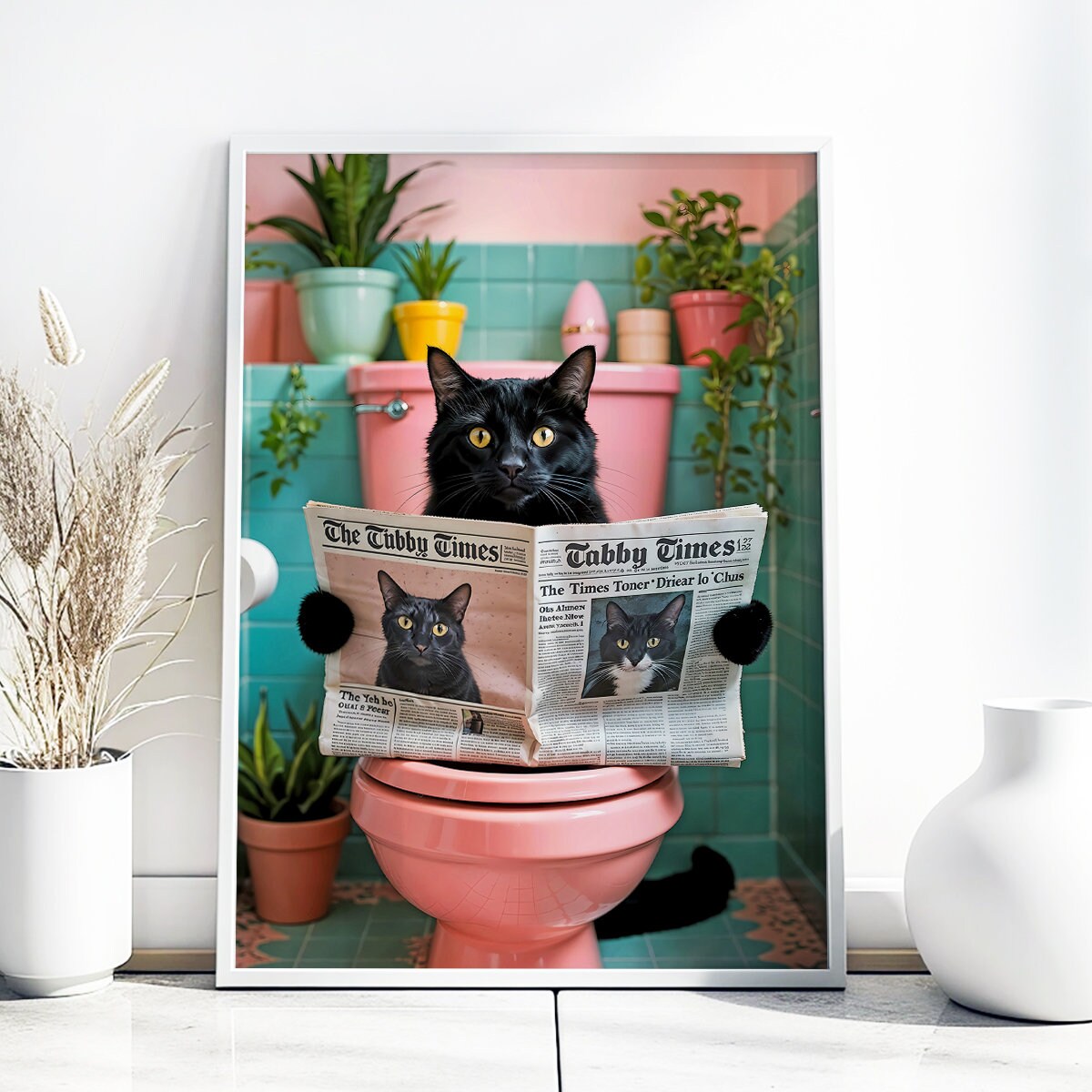 Bathroom Cat Print, Funny Bathroom Wall Art, Black Cat Toilet Print ...