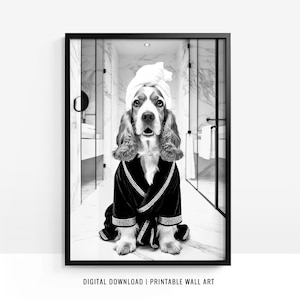 Arte de pared de Cocker Spaniel, cartel de Cocker Spaniel, decoración divertida del baño, impresión de Cocker Spaniel, impresión de inodoro, regalo de perro, imprimible, DIGITAL