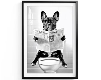 Funny French Bulldog Toilet Print, Bathroom Wall Art (Digital)