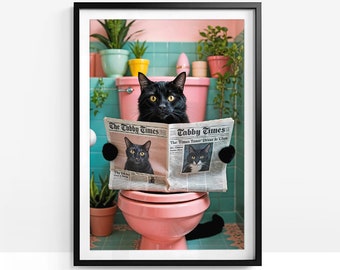 Black Cat Toilet Print, Funny Bathroom Wall Art (Digital Download)