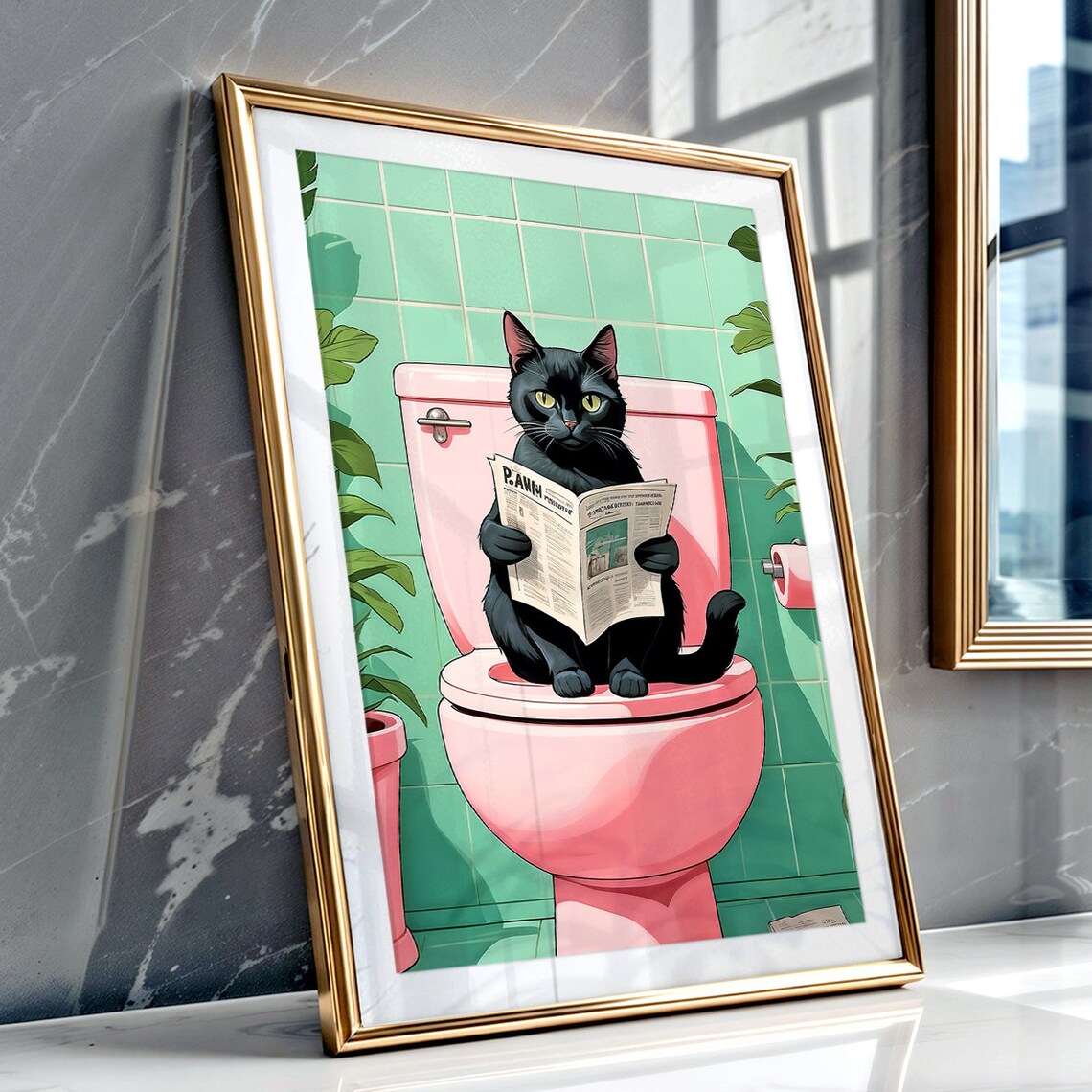 Funny Black Cat Toilet Print, Retro Bathroom Art (digital Download) - Etsy