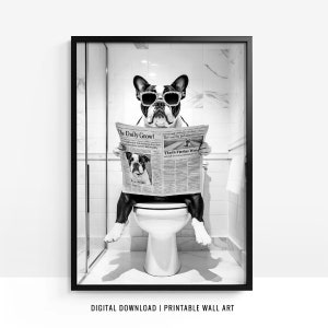 English Bulldog Wall Art, English Bulldog Poster, Funny Bathroom Decor, English Bulldog Print, Toilet Print, Dog Gift, Printable, DIGITAL
