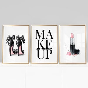 Fashion Prints, Set of 3, Makeup Wall Art, Girls Bedroom Posters, Perfume Bottle, Pink Heels, Glam Wall Art, Fashion Quotes, Glamour Prints